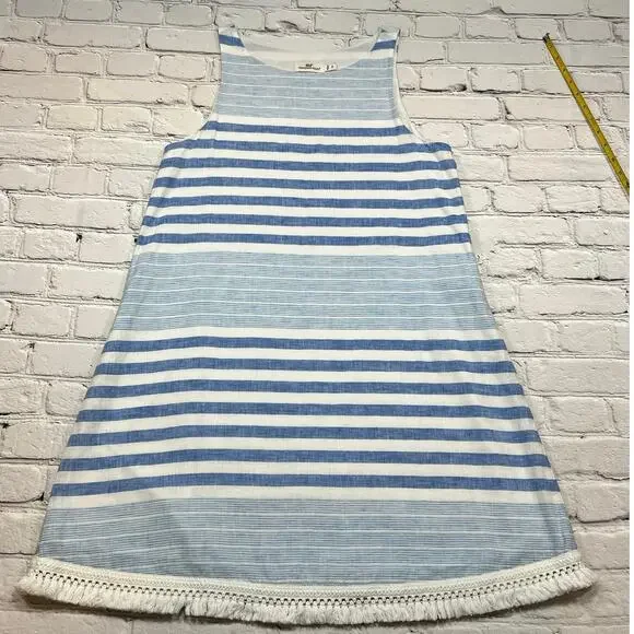 🔥SALE Vineyard Vines Dress Striped fringed Linen Cotton A-line shift sz 8 lined - Picture 2 of 7